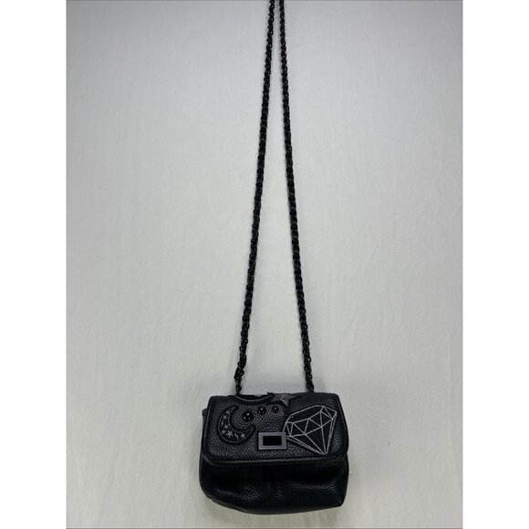 Steve Madden Black Leather Mini Crossbody Chain Purse Bag Bhayley Embroidered - Picture 4 of 10